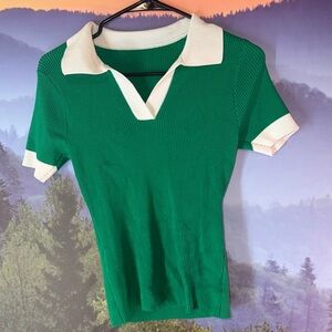 Amazon Green and Cream Women's Short Sleeve Polo